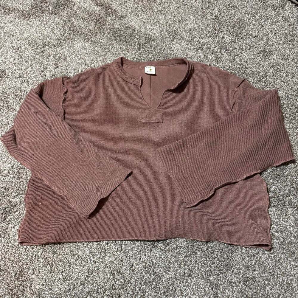 By Together Mauve Pink Long Sleeve Top with Distressed Inside Out Seams